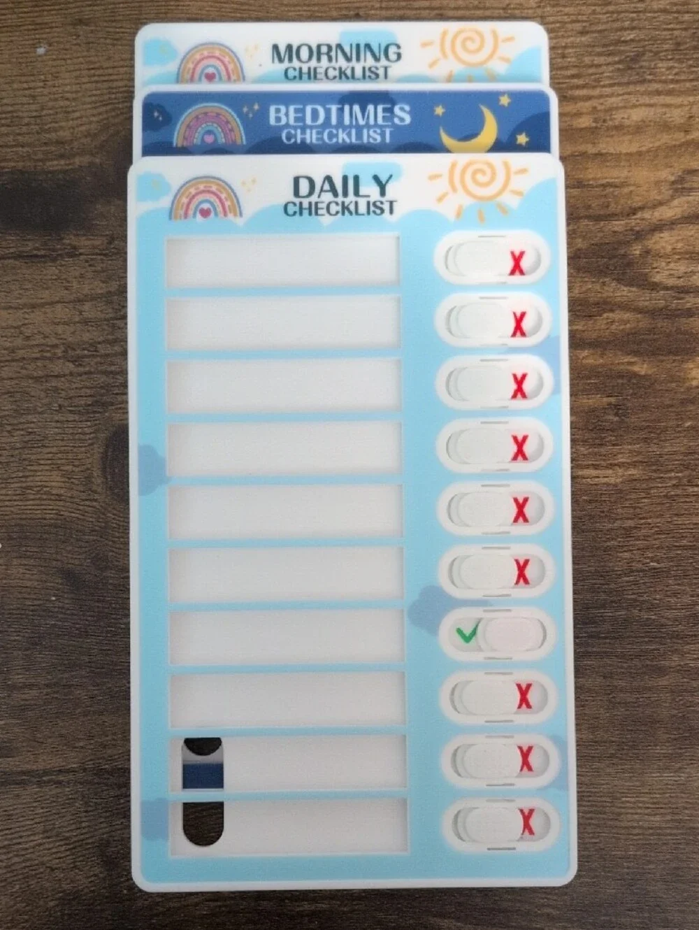 EUC Custom Master Daily Checklist Chore Charts - Blue Rainbow Design - Magnetic